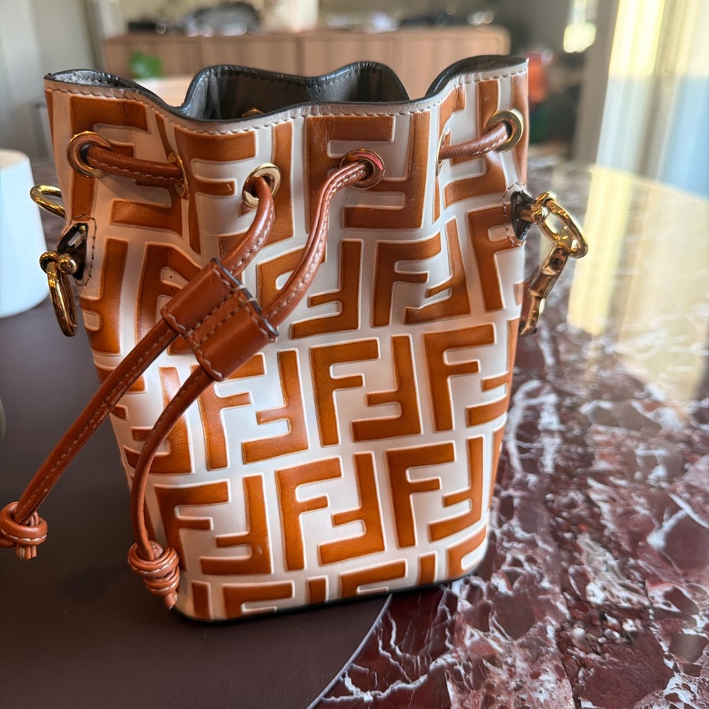 Fendi Tan and White Mini Bucket Bag